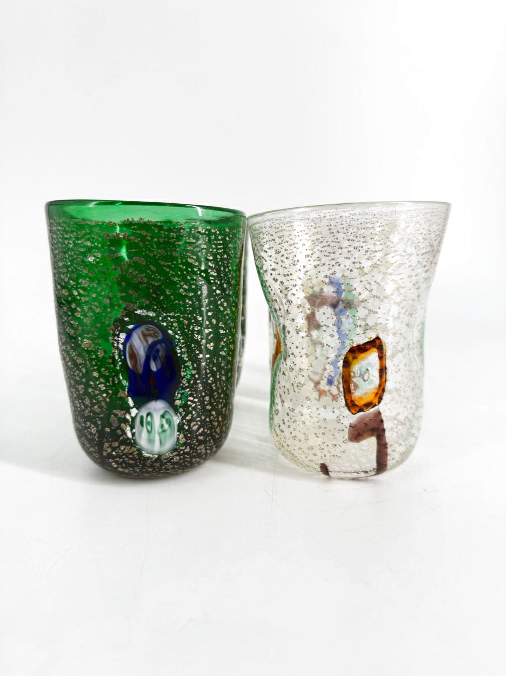 Clear & Green Murano Glass Set Of 4 Drinking Glasses