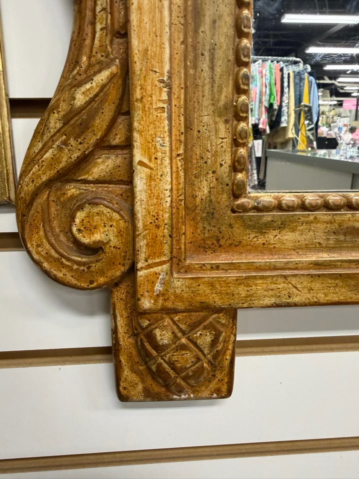 PALLADIO Gold Wood Scroll Mirror w/ Basket Design