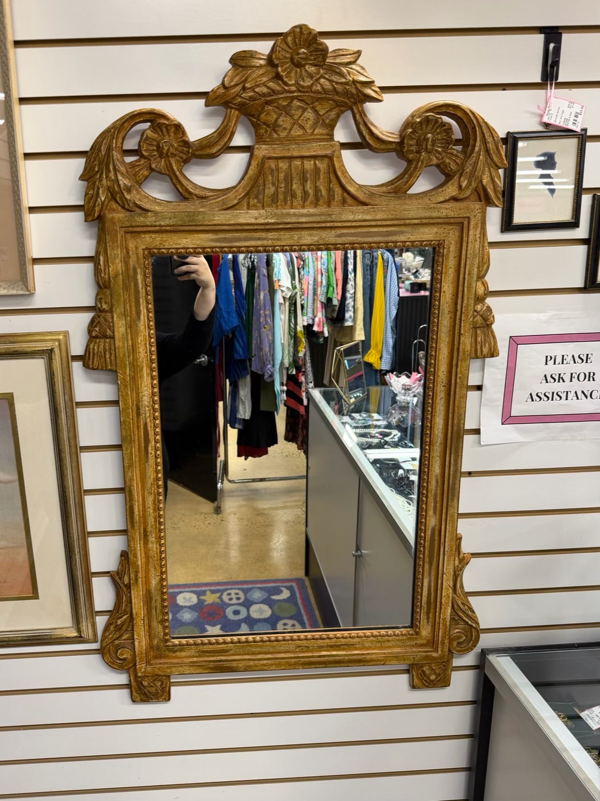 PALLADIO Gold Wood Scroll Mirror w/ Basket Design