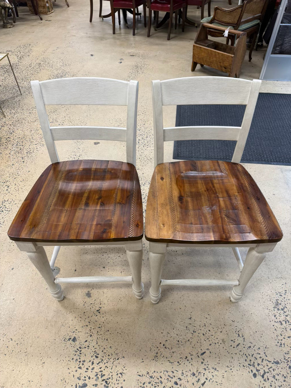 Brown & White Counter Height Wood Dinning Table w/ 4 Barstools & 4 Backed Barstools