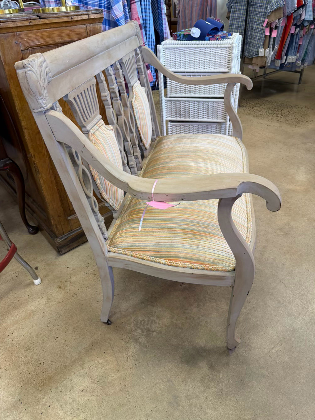 VINTAGE Gray Wood Painted French Bench