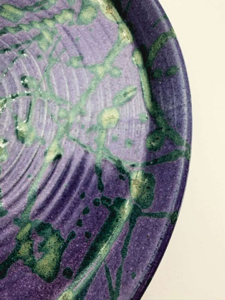 ROBIN BLOOM Purple & Green Pottery Set Of 4 Plates