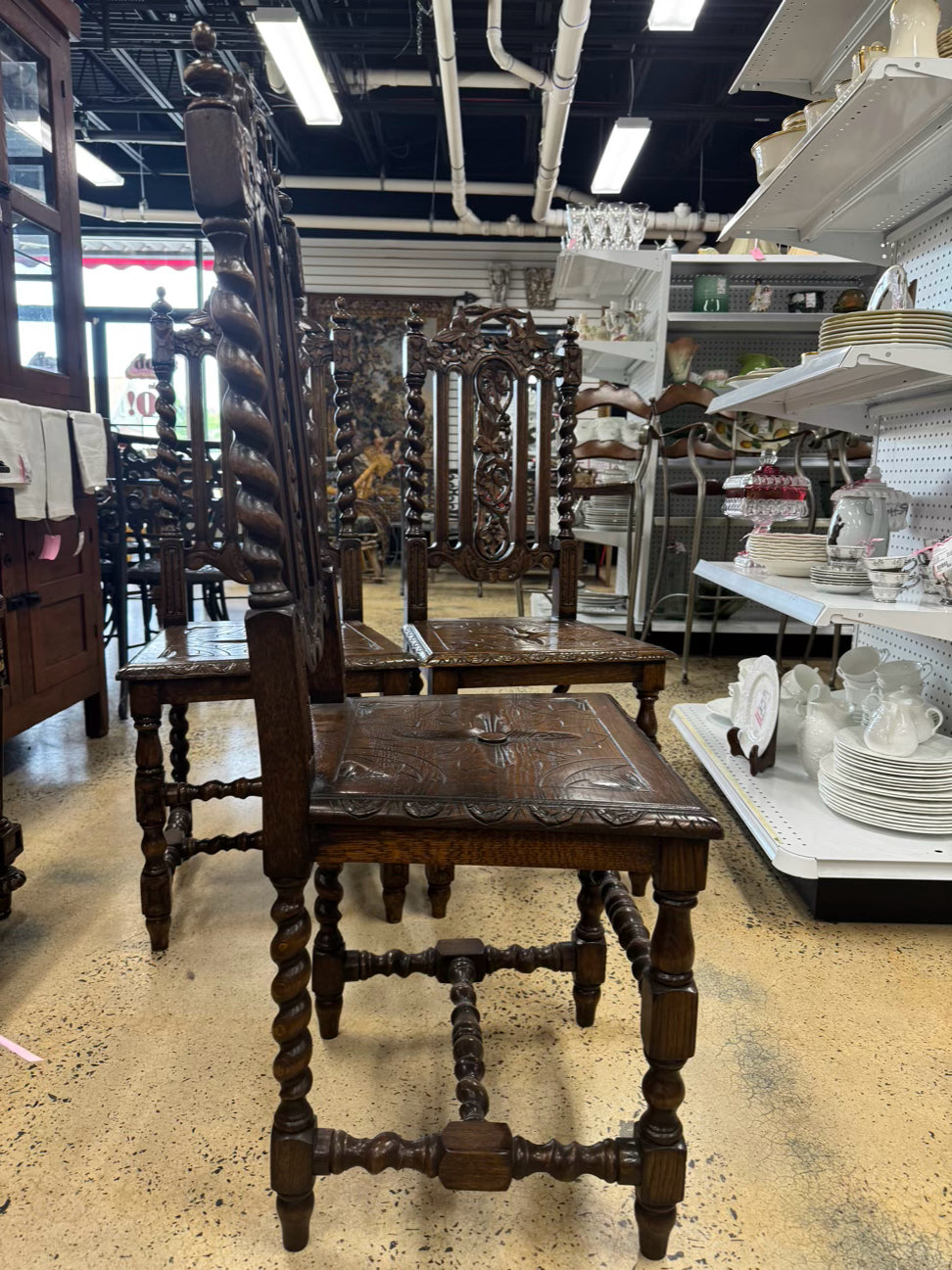 Carved Oak English Set of 3 Chairs