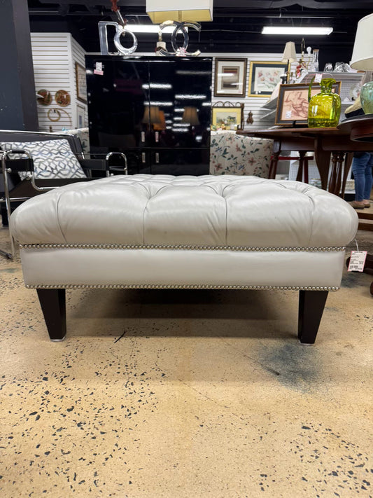 Gray Leather Look Tufted Ottoman