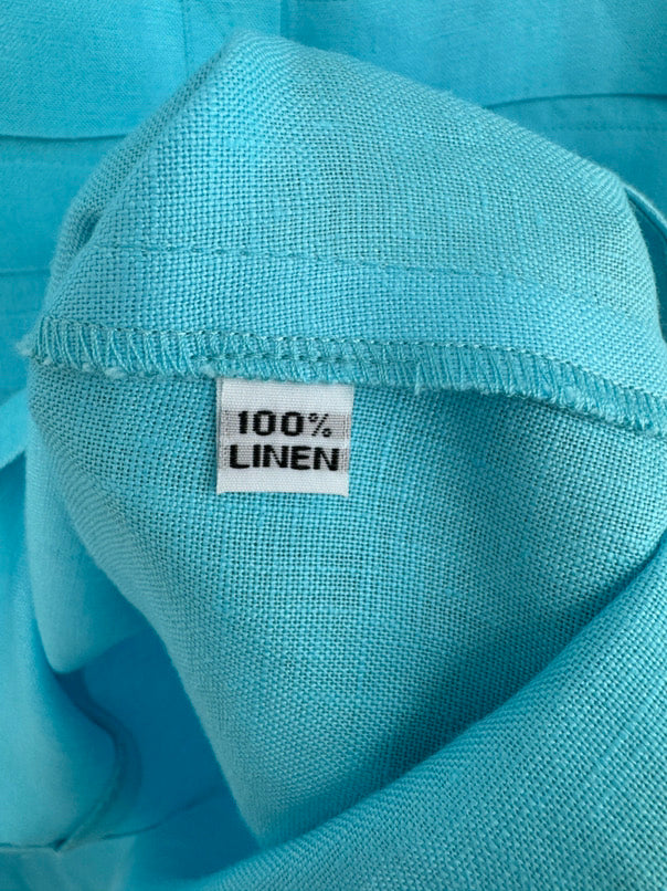 LORAIN CROFT Size M Aqua Linen Button Up Top