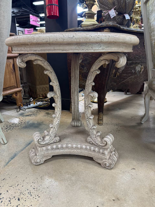 Marble Look Feather Design Pedestal Occasional Table