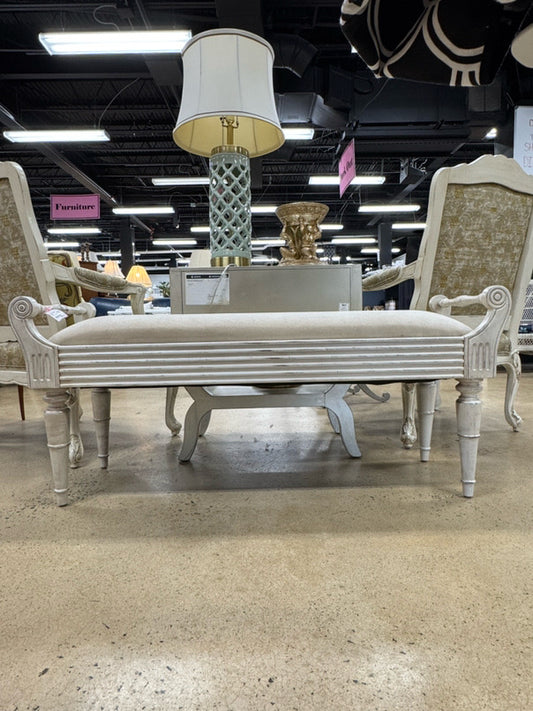 Wood Cream Suede-Like Upholstered Bench
