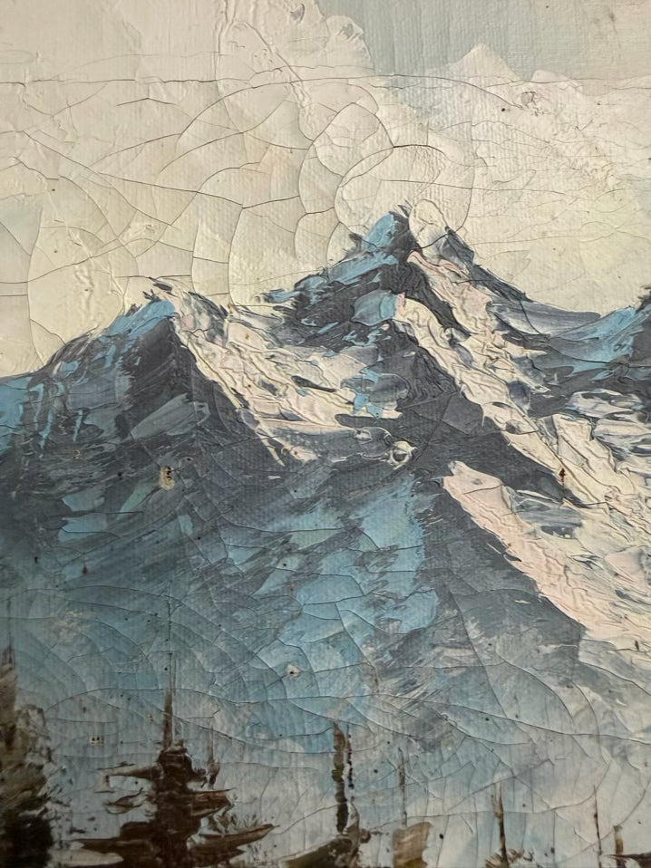 BRUCE PERRY Mountain Scene w/ Cabin Painting