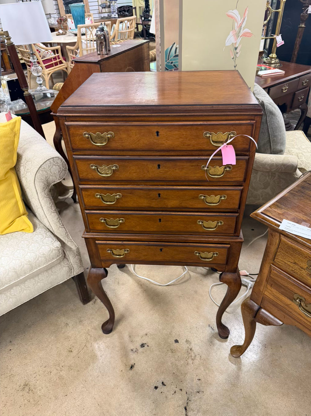 VINTAGE Wood Queen Ann Silver Chest