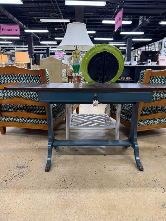 VINTAGE Blue Painted Wood Occasional Table w/ Dropleaf Sides