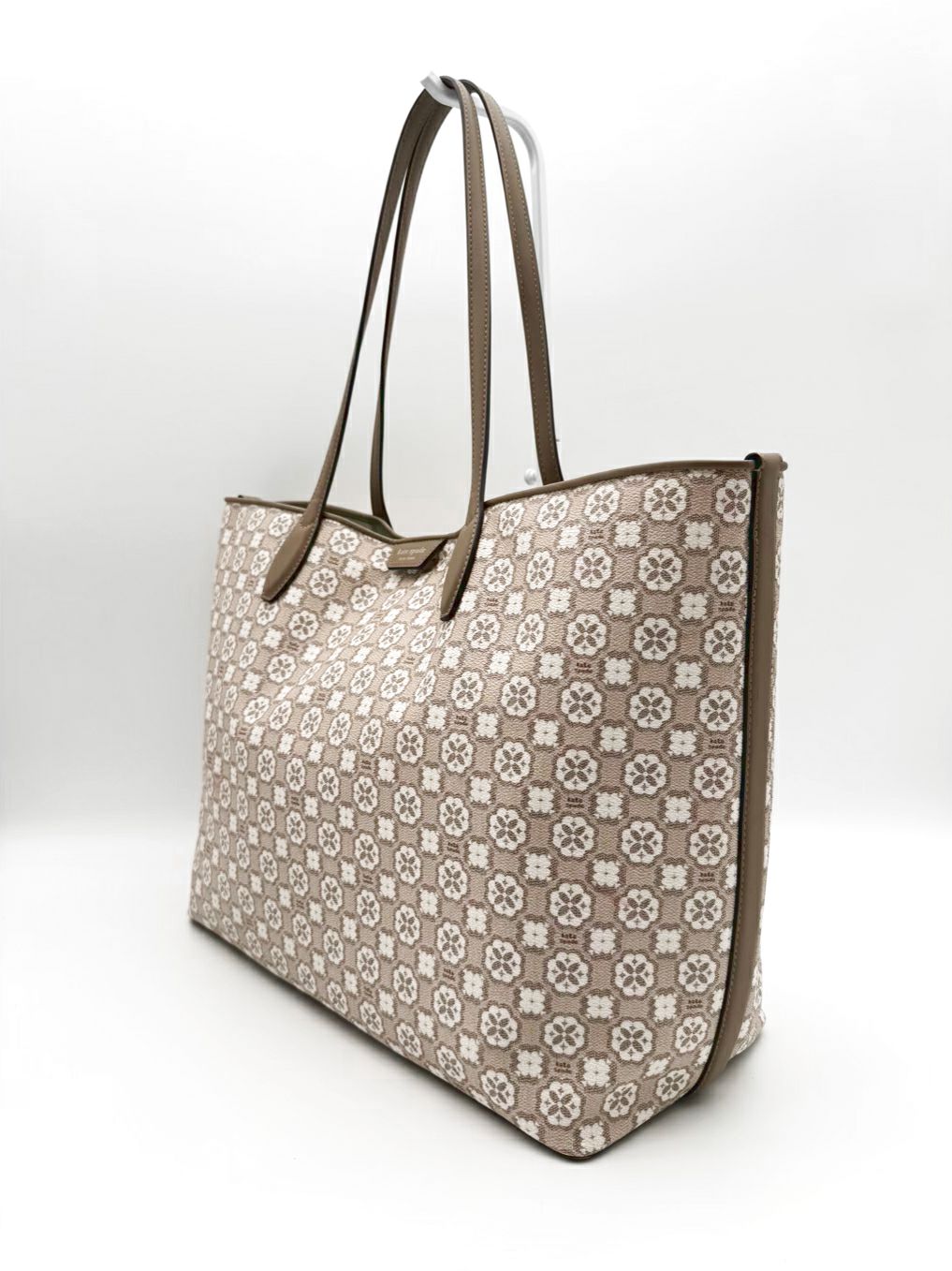 KATE SPADE Beige & White Coated Canvas Flower Monogram Tote Bag