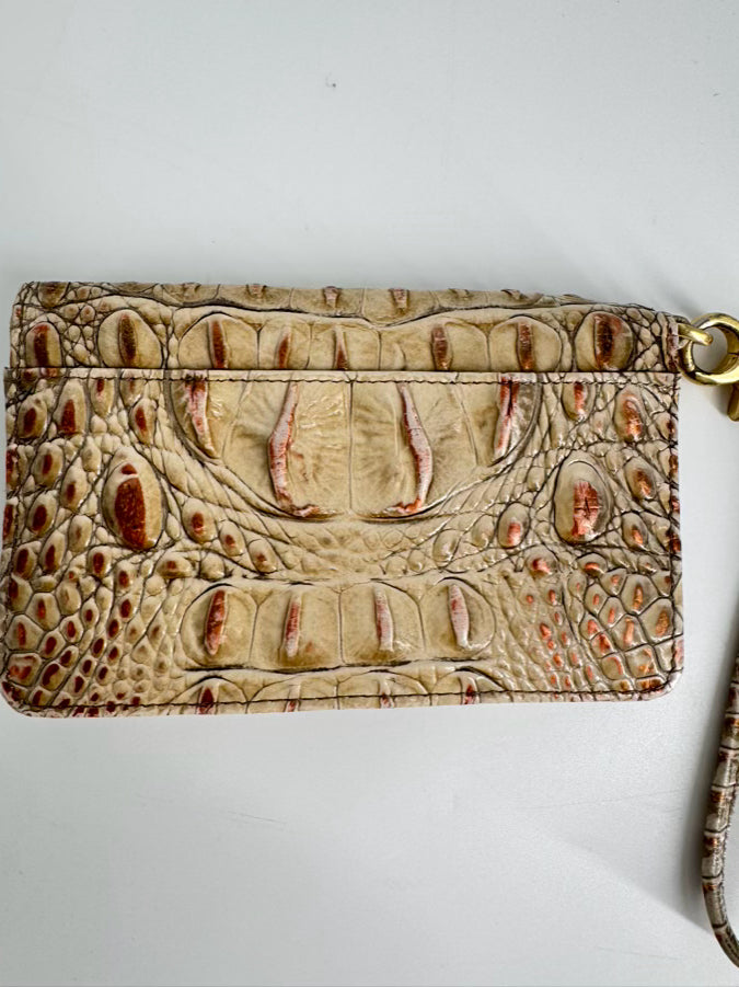 BRAHMIN Cream Embossed Leather Wristlet