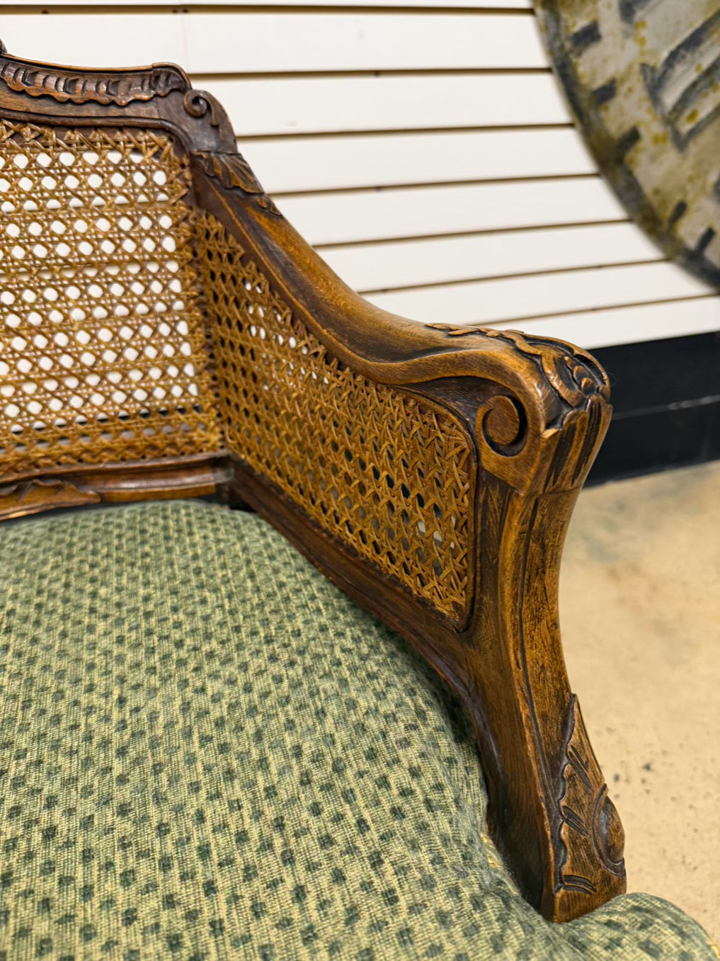 Louis XV Medium Brown Wood Chair w/ Cane Back & Seat Cushion