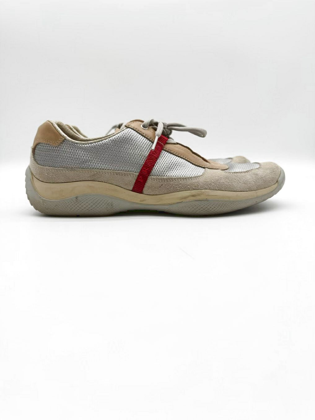 PRADA MENS Size 9.5 Tan & Silver Sneakers