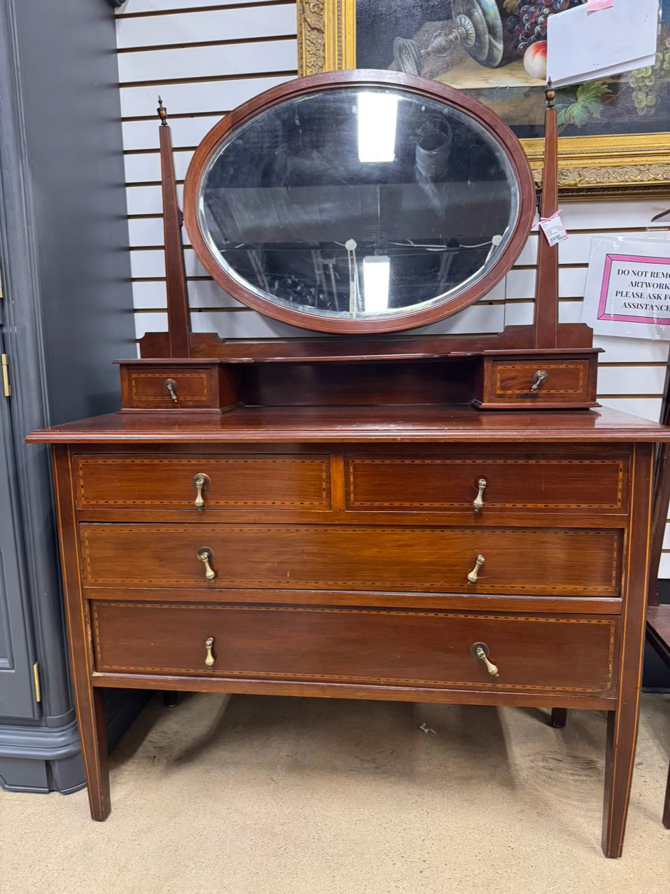 ANTIQUE Wood 2-Drawer Dresser w/ Attached Mirror