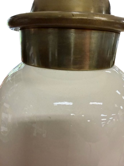 Cream Ceramic Lamp w/ Brushed Gold Trim & Ivory Shade