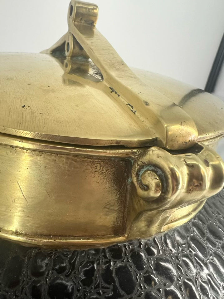 Brown Tozai Ceramic Jar W/ Brass Lid