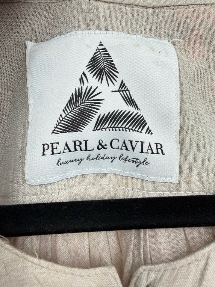 PEARL & CAVIAR Size M/L Taupe & Coral Midi-Dress