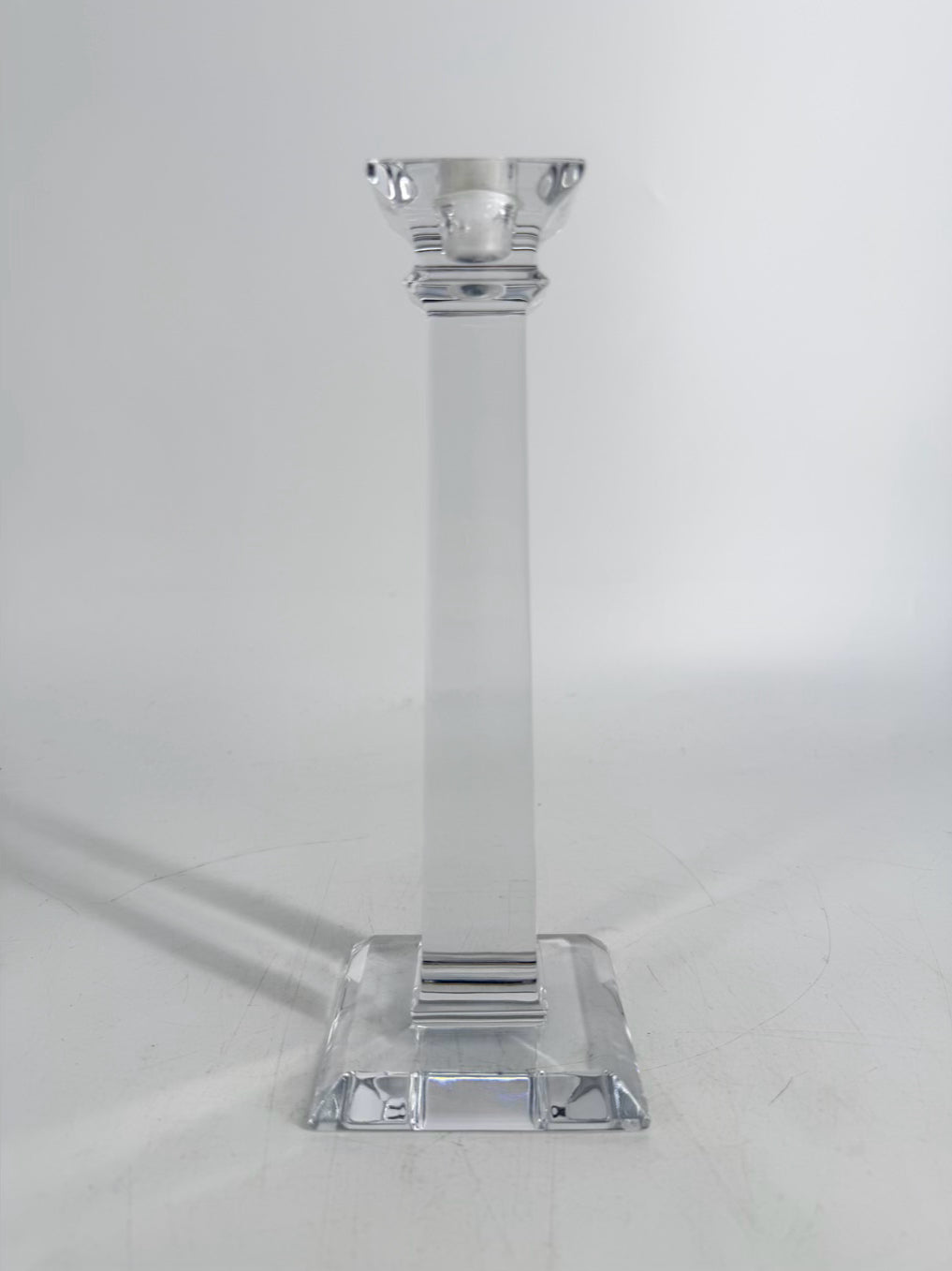 TIFFANY & CO. Clear Glass Tall Candleholder w/ Square Base