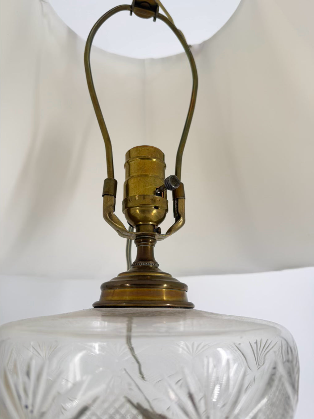 VINTAGE Glass & Brass Column Lamp w/ Shade
