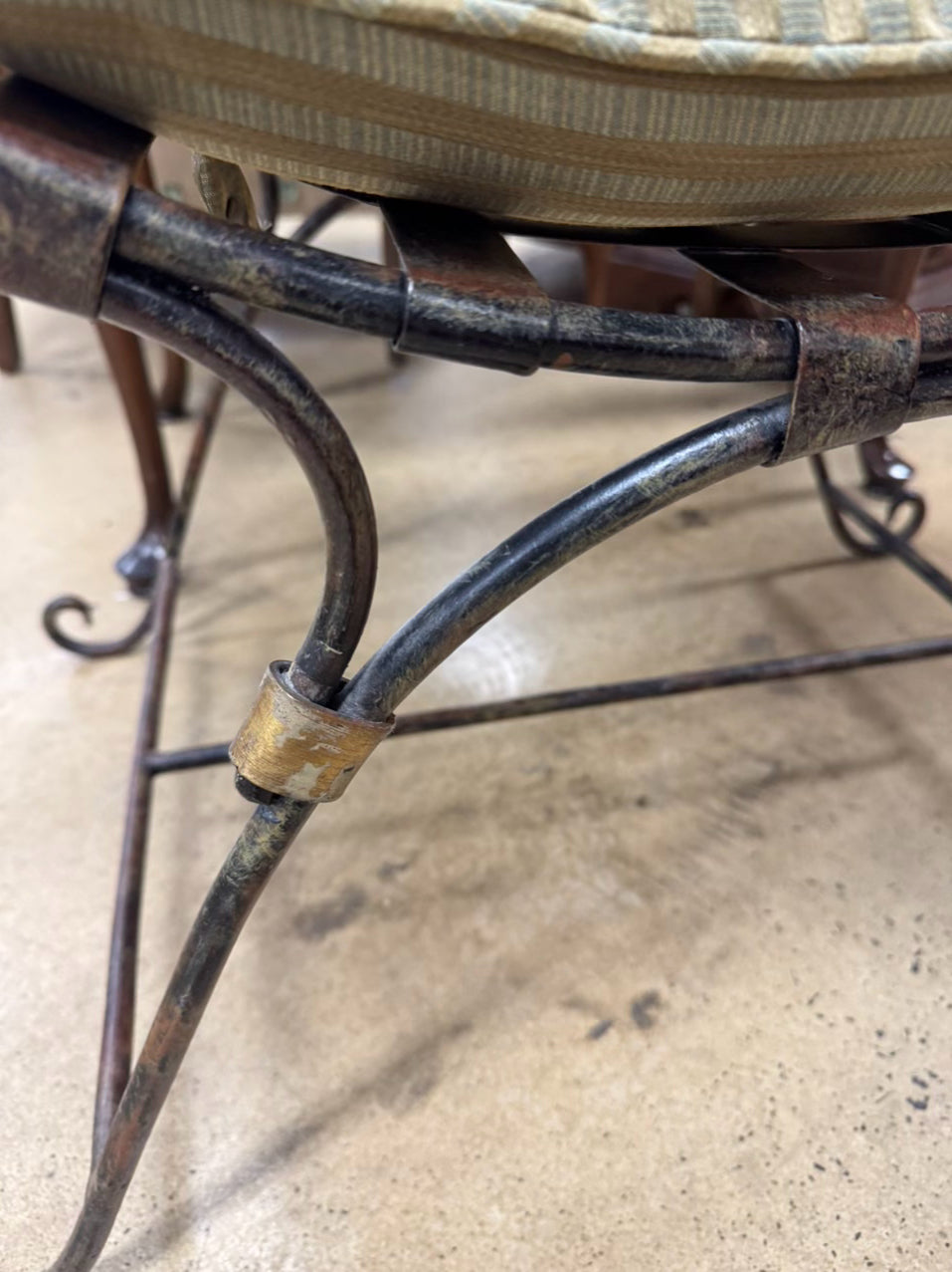 Metal Brushed Gold & Green Stripe Cushion Stool