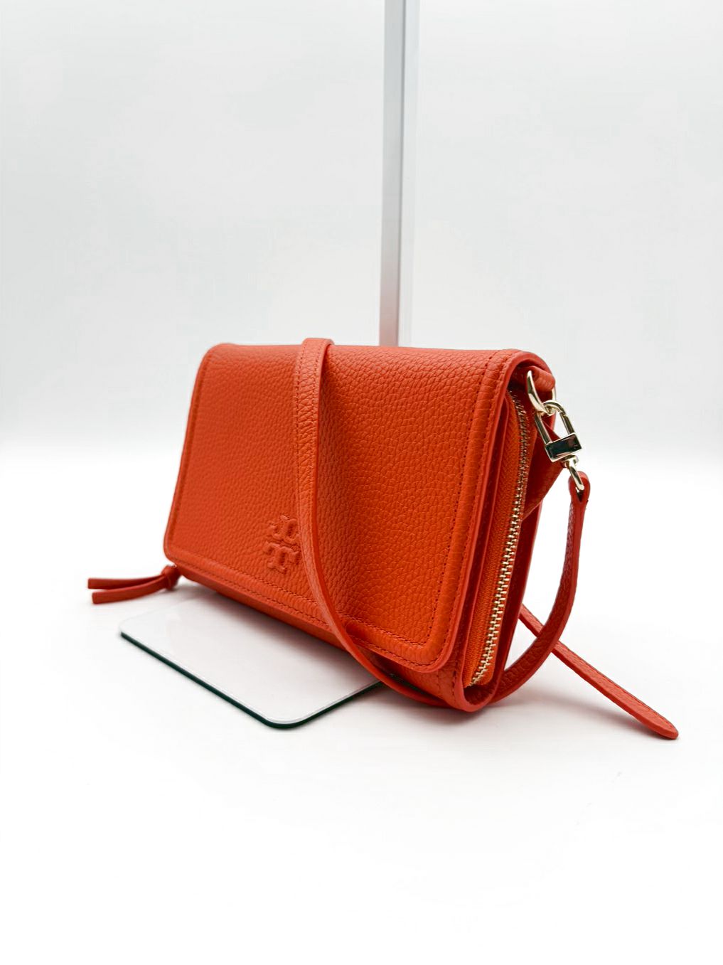 TORY BURCH Thea Flat Wallet Orange Leather Crossbody Bag