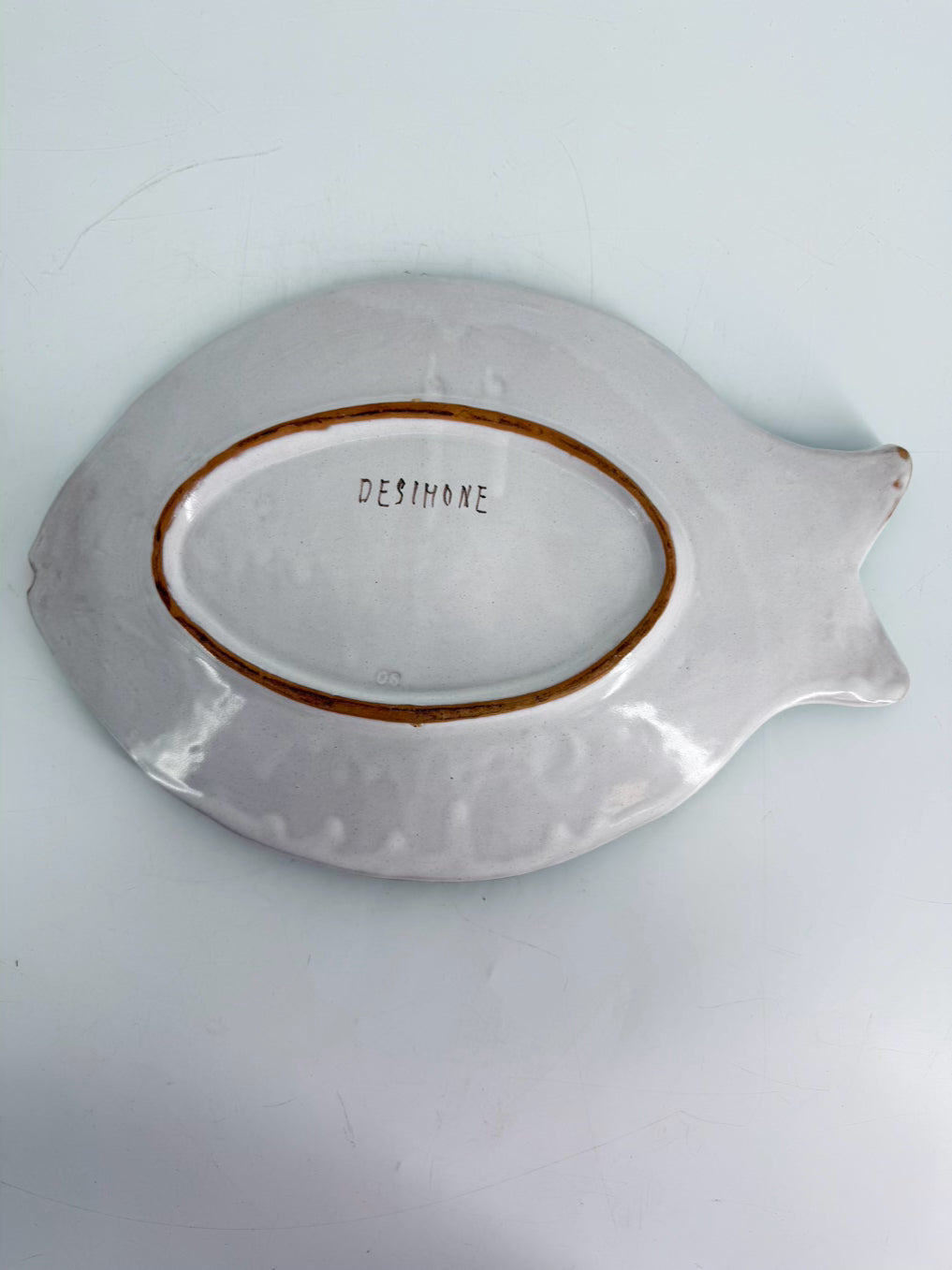 DESIMONE Red, Green & Gold Pottery Fish Platter