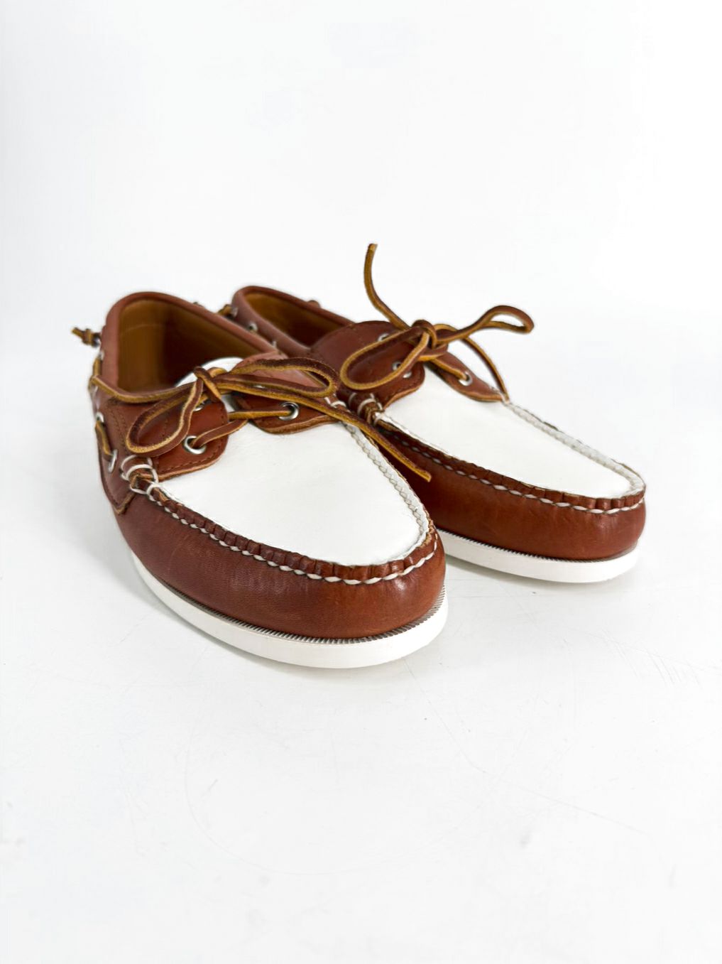 RALPH LAUREN Size 10 Cognac & White Leather Boat Shoes
