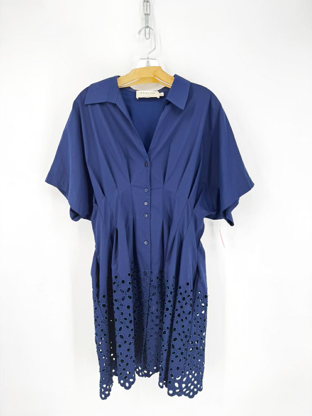 EXQUISE Size L Navy Pleated Dress
