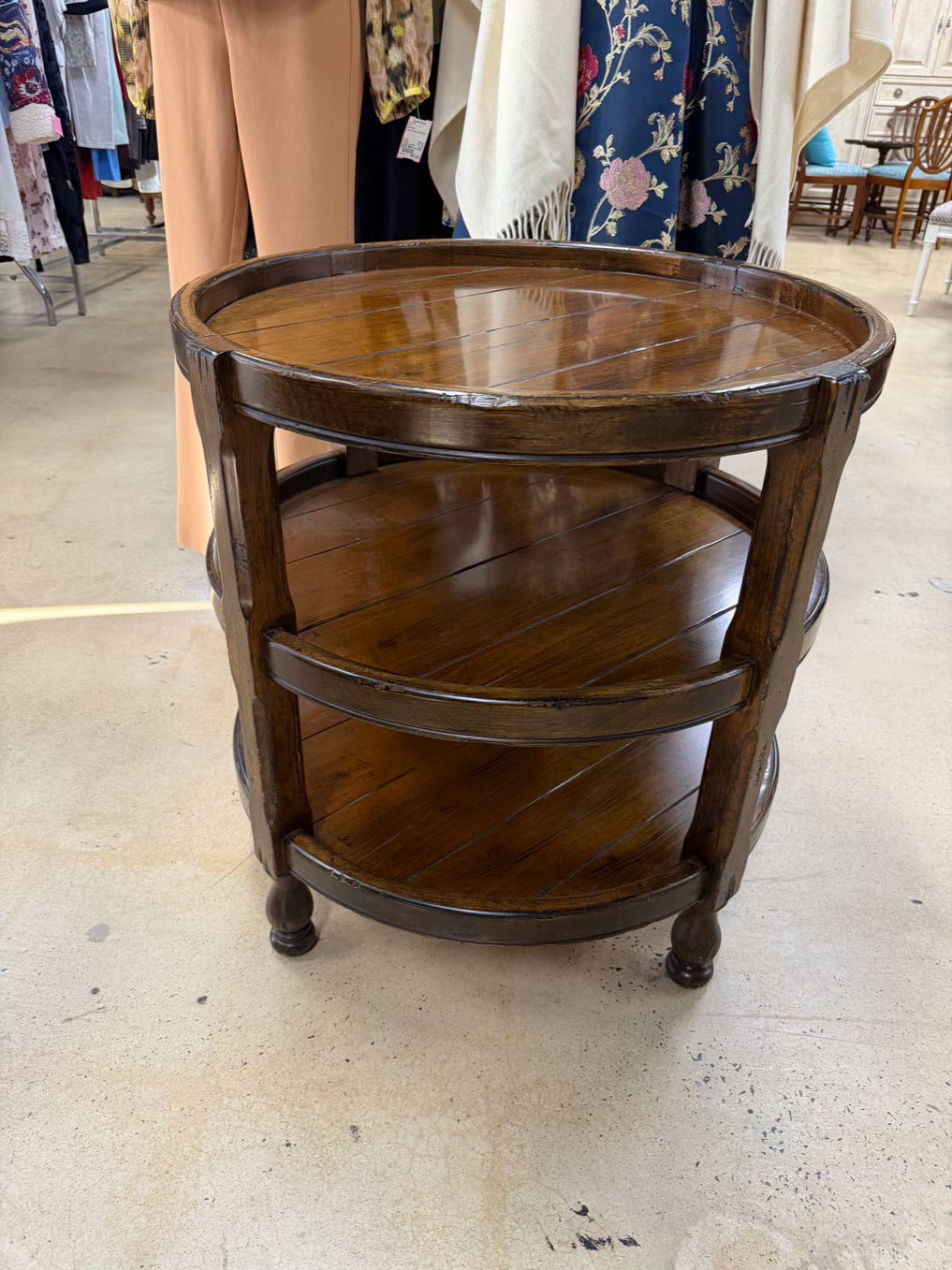 Dark Wood Round Occasional 3 Tier Table