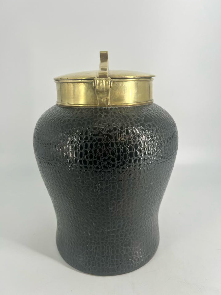 Brown Tozai Ceramic Jar W/ Brass Lid
