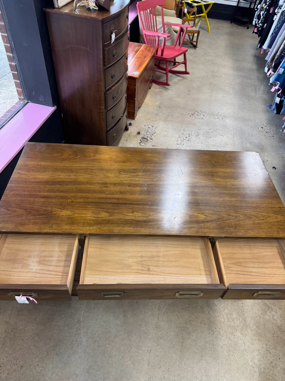 BERNHARDT Wood & Brass Campaign 9-Drawer Desk