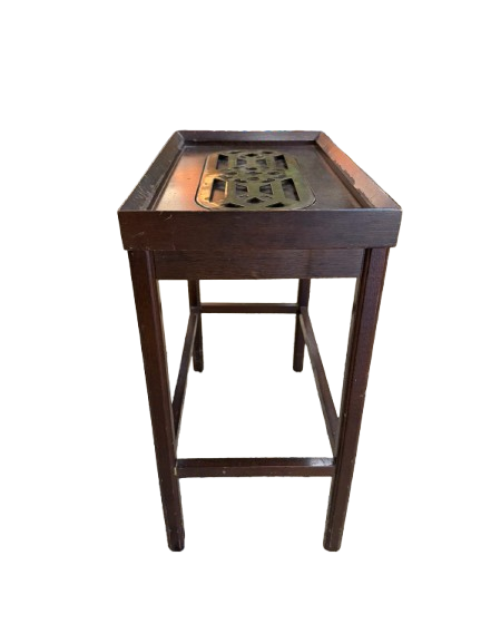 Brass Brown Wood Chippendale Side Table
