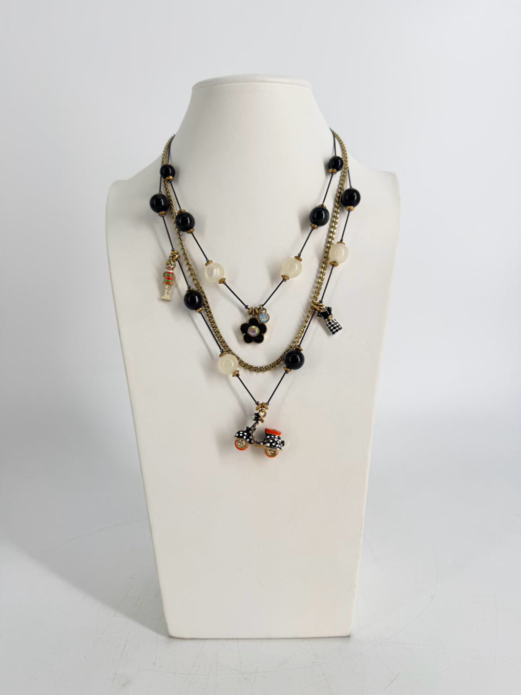 BETSY JOHNSON Black & Gold Mod Collection Polka Dot Moped Necklace & Earring Set