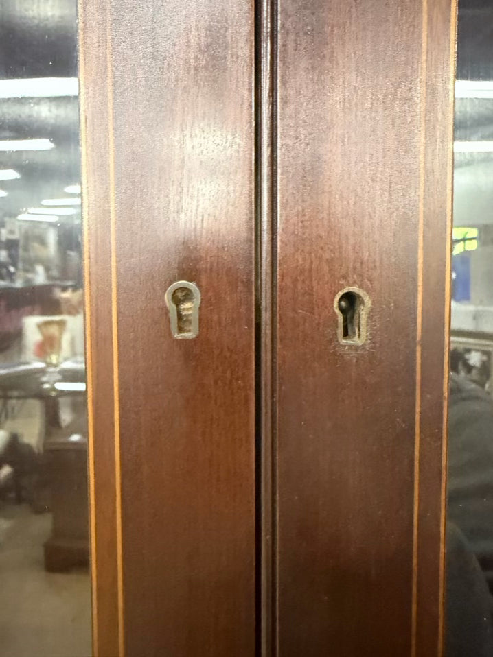 VINTAGE Dark Wood Cabinet w/ Glass Doors