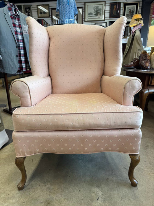 Pink Queen Anne Legs Wingback Chair