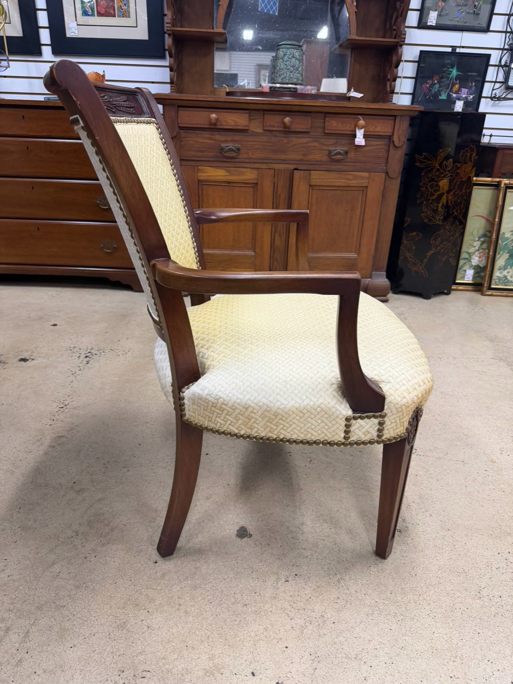 Wood Nail Head Pair Of Yellow Side Chairs