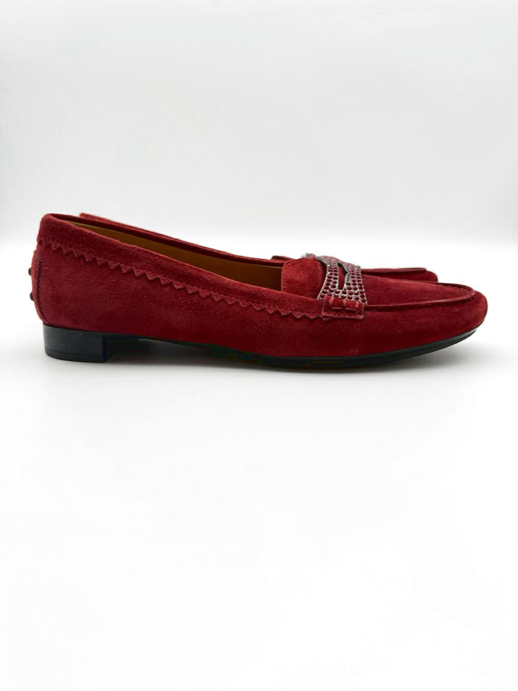 TODS WMNS Size 37.5 Wine Leather Gemstone Loafers
