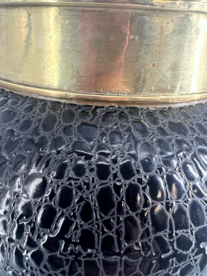 Brown Tozai Ceramic Jar W/ Brass Lid