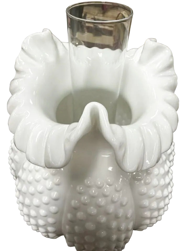 FENTON White Hobnail Glass Pair Of Lamps