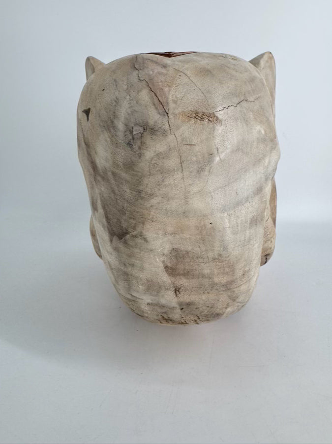 Pink & Cream Carved Wood Elephant Figure