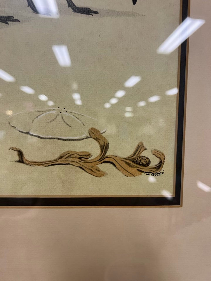 D. GROSE Hand Colored Black Bellied Plovers Lithograph in Brushed Gold Frame