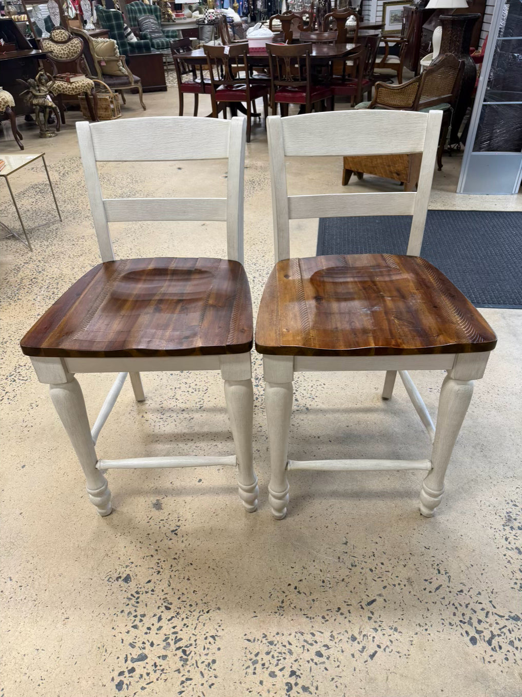 Brown & White Counter Height Wood Dinning Table w/ 4 Barstools & 4 Backed Barstools