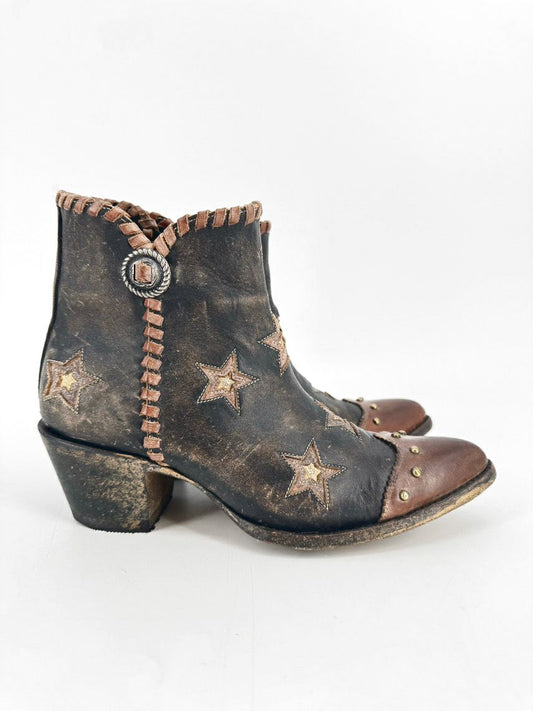 OLD GRINGO Size 7 Dark Brown Leather Stars Booties