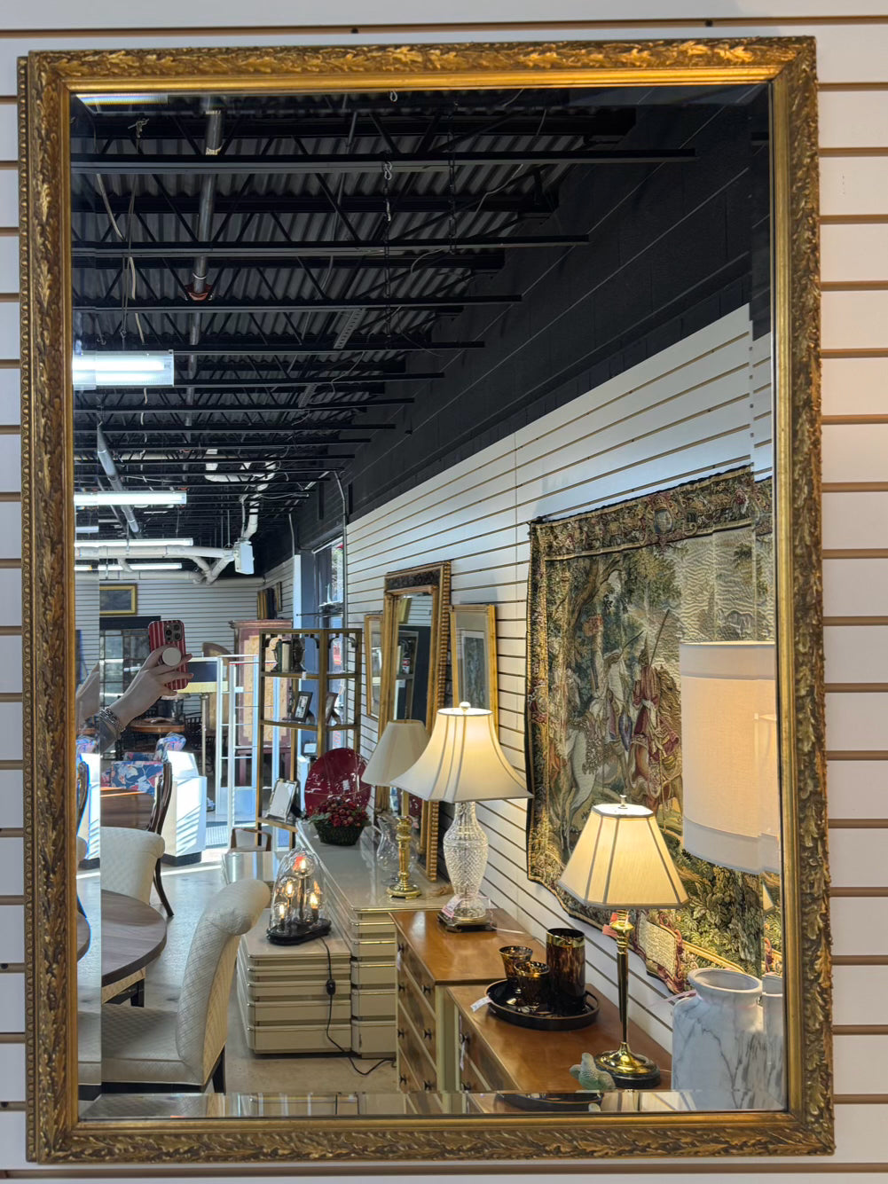 LA BARGE Gold Leaf Design Beveled Mirror