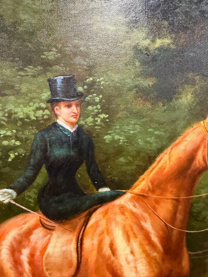 Equestrian Scene Painting In Gold Frame