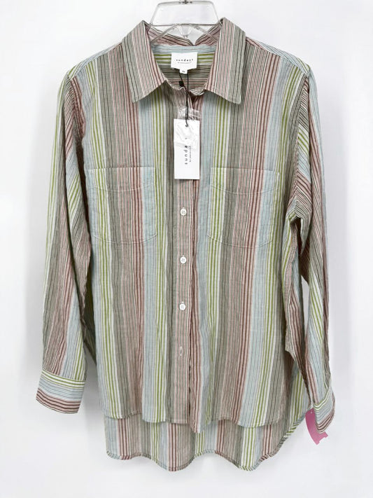 SUNDAYS by WEARESUNDAYS Size XS Green Print Stripe Emmie Shirt NWT