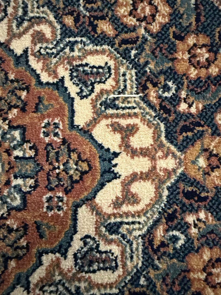 KURDAMIR Navy, Salmon Oriental Area Rug w/ Fringe