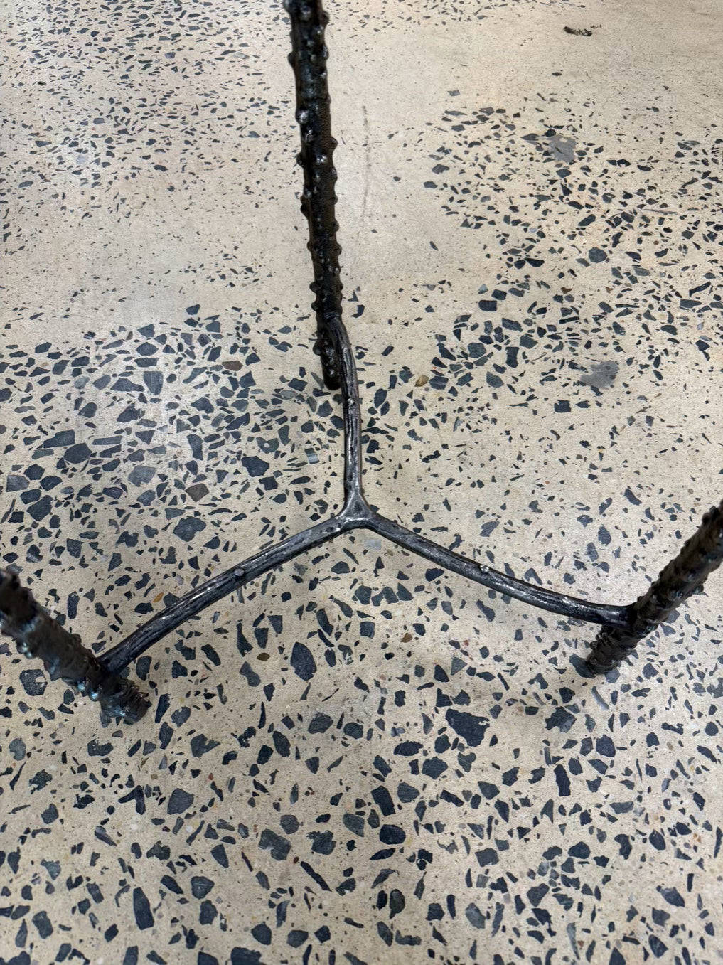 Silver Tone Metal Rustic Wood Look Side Table