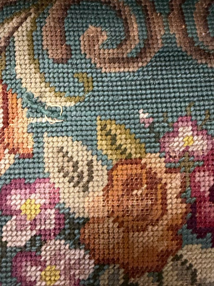 Blue & Pink Wood Queen Ann Chair w/ Needlework